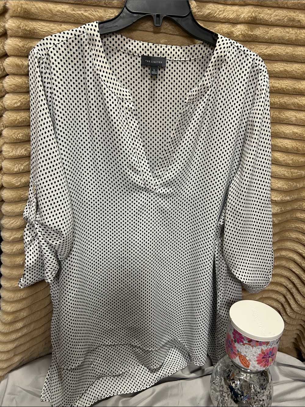 The Limited Black and White Polka Dot V-Neck Blouse